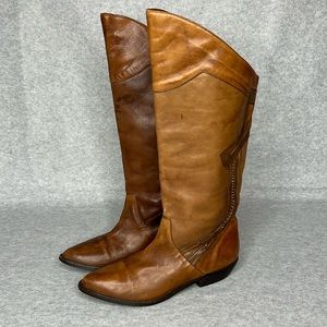 Vtg 80’s LaTinas Womens Leather Cowboy Boots Two Tone Brown Distressed Size 7B
